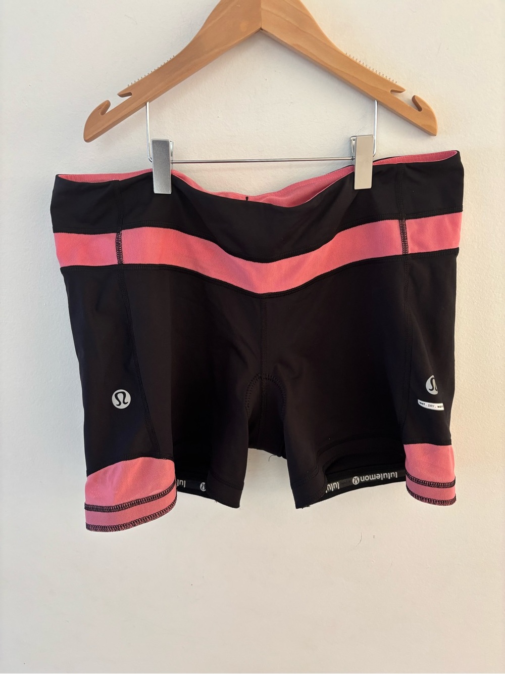 Lululemon Women's Cycling Shorts, Pink & Black, Size 12, Padded area, Breathable
